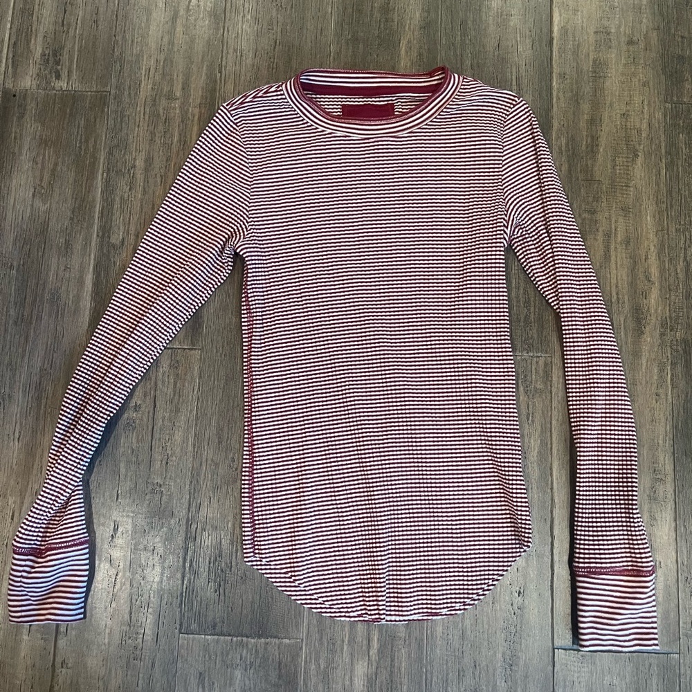 Aerie Red and White striped  Ribbed Long Sleeve Tee